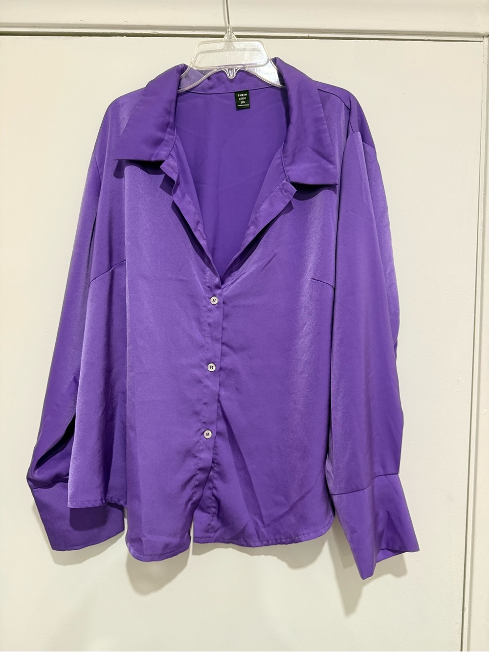 SHEIN Purple Satin-Look Button Down Shirt
